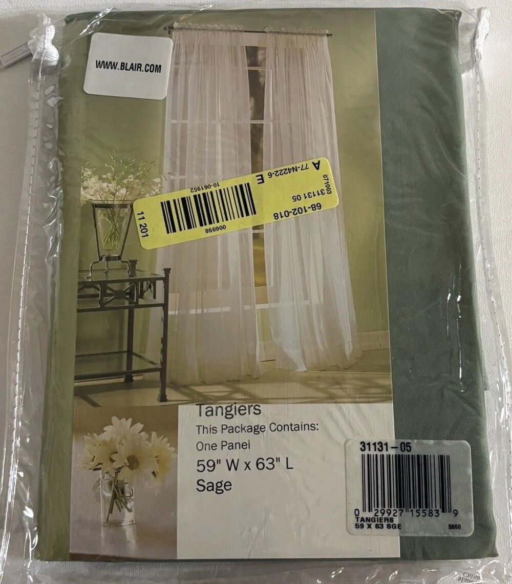 Blair Tangiers Sage Green Sheer Curtain Panel 59x63 Cottagecore Country